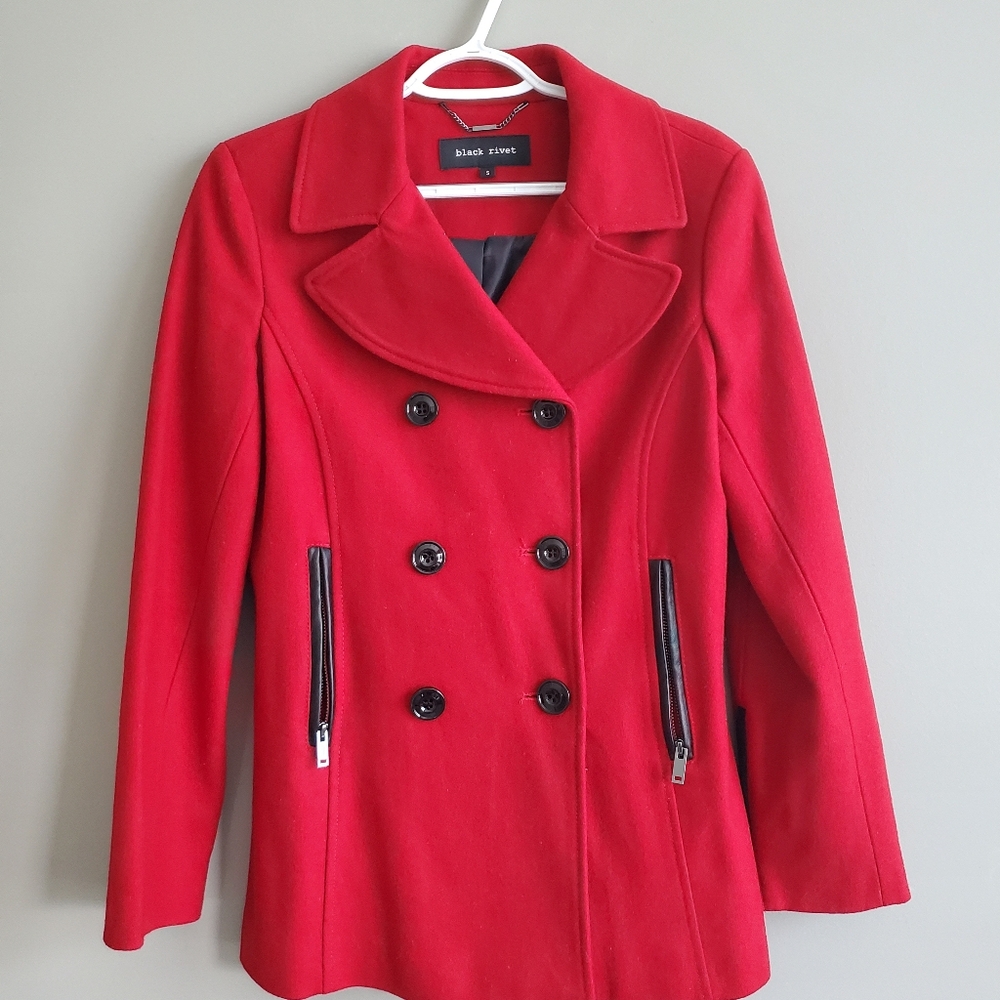 Black Rivet Women's Wool Blend Button Up Peacoat in Red Size S - Picture 2 of 7